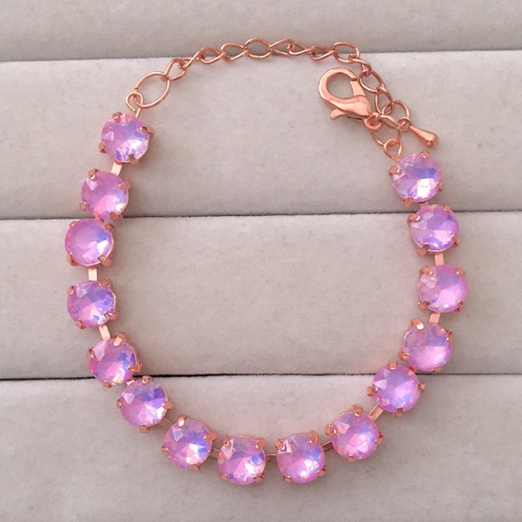 Jewelry - Pink-Purple Opal Aurora Borealis + Rose Gold Crystal Tennis Bracelet